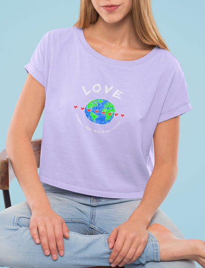 Love Makes the World Go Round! - Valentine's Women's Crop Tee